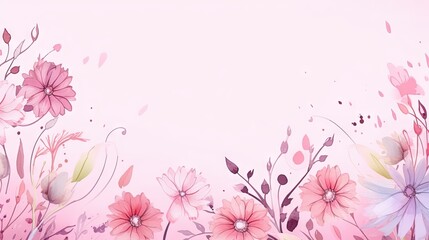  a pink background with flowers and leaves on the bottom of it.  generative ai
