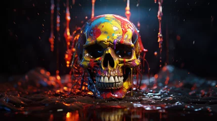 Cercles muraux Crâne aquarelle colorful wet paint splash on skull