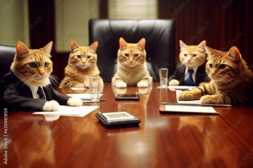 Wall mural business cat meeting working in the office.