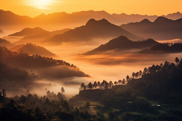 Valley during bright sunrise.