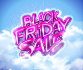 Black Friday sale web banner with shiny pink 3D lettering