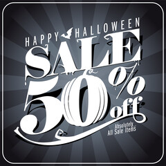 Halloween sale, 50 percents off web banner template