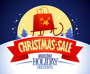 Christmas sale, vector banner for holiday discounts