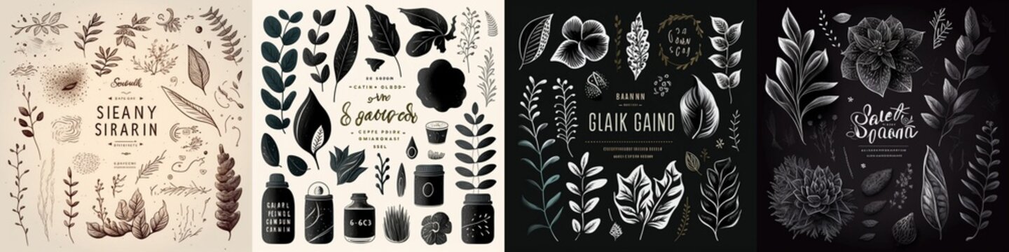 Set Of Hand Drawn Graphic Elements, Strokes, Textures And Patterns For Organic And Natural Products. Vector Illustration Concepts For Graphic And Web Design.