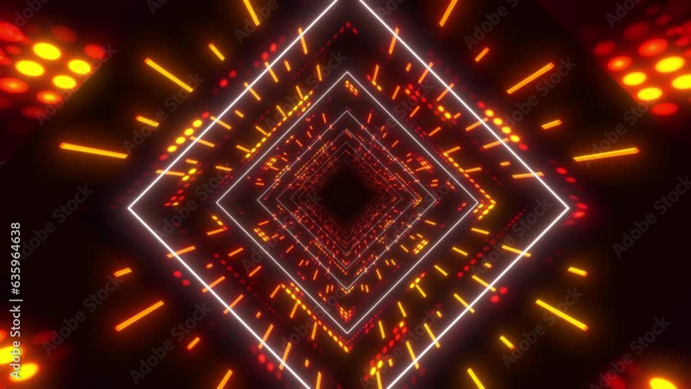 Poster seamless loop of red brown square tunnel animation with a magenta neon effect