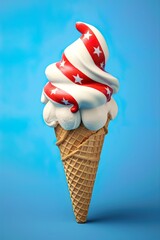 Ice Cream in a cone in colors of American flag. Generative Ai