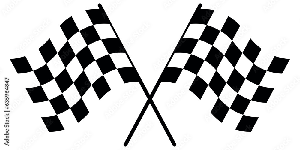 Fototapete Two crossed racing flags. Formula 1 championship, isolated flags. Checkered simple flags. Vector illustration of two sport racing flags.