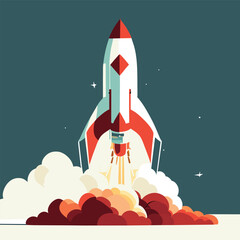 Fototapeta premium rocket launch, vector illustration flat