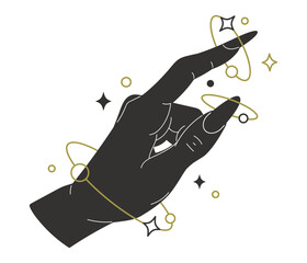 Mystical esoteric hand. Magic witch hand palm, hand drawn boho witchcraft esoteric flat vector illustration. Astrology mystic hand
