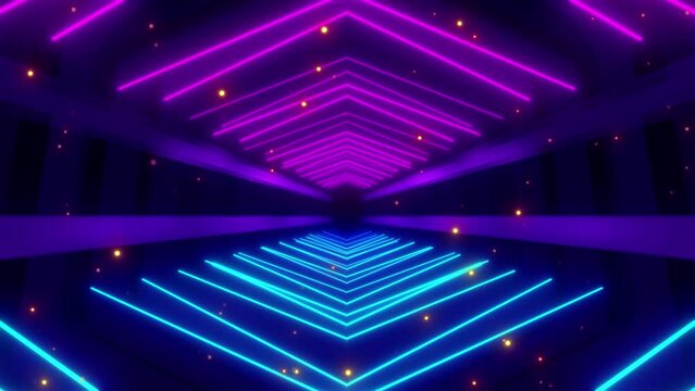 Abstract motion glowing neon geometric background in blue and purple