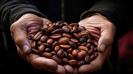hand selecting freshly roasted coffee beans