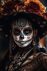 Mexican woman with " Día de Muertos mask" 