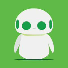 Minimalist white on a green background negative space whimsical cuteness, Robot, flat, vector, clipa, vector illustration flat