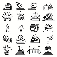 Promotion of web icons inline style. SEO, megaphone, promoters, social media, growth, collection. Vector silhouettes illustration.