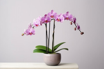 Orchid on pot isolate on white background.