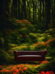 luxury sofa in the tropical forest Daylight Cinematic generative ai illustration art