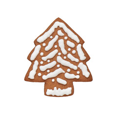Painted gingerbread cookie in the shape of a Christmas tree