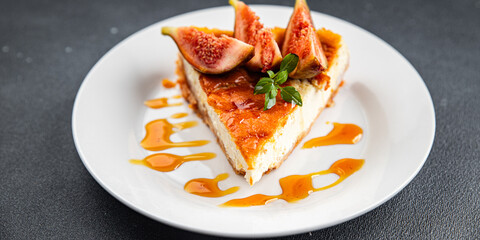 cheesecake slices fig fruit sweet cake dessert meal food snack on the table copy space food background rustic top view
