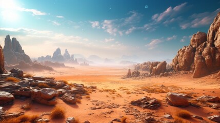 Fototapeta na wymiar sandy desert planet landscape.Generative AI
