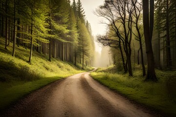 Obraz premium road in the woods , morning in forest , road in a jungle