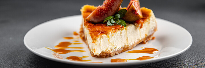 cheesecake slices fig fruit sweet cake dessert meal food snack on the table copy space food background rustic top view