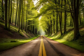 Obraz premium A ROAD , road in the forest , road in the woods , 