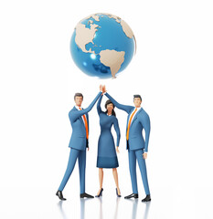 Businesspeople making hight five as symbol of success and achievement. 3D rendering illustration