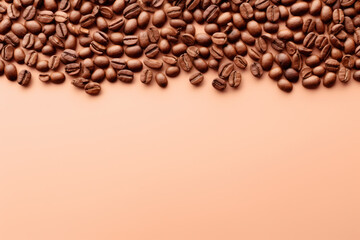 Brown Coffee Beans on Peach Tan Background Generative AI