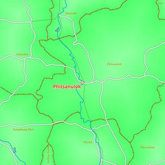 Map of Phitsanulok City in Thailand