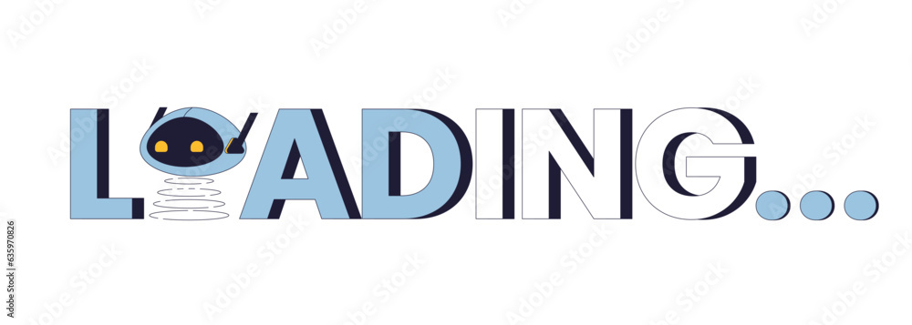 Poster artificial technologies robot head on spring loading text. web loader ui flat design. progress bar. 