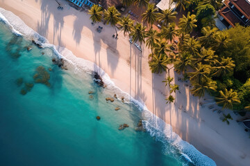 Fototapeta na wymiar Vue aérienne d'une plage exotique bordée de palmier