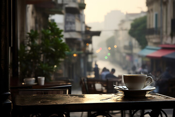  Early morning coffee on a bustling city terrace