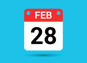 February 28 Calendar Date Flat Icon Day 28 Vector Illustration
