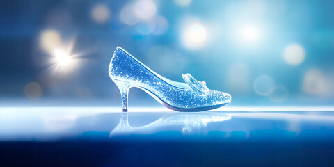 Cinderella crystal slipper on blue Abstract Defocused background