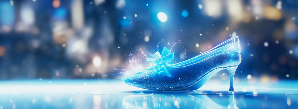 Cinderella crystal slipper on blue Abstract Defocused background