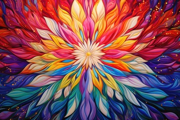 A vibrant painting mesmerizes viewers with its kaleidoscope of colors.