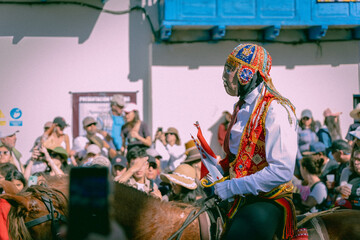 Peruvian traditional festivity of Virgin of Carmen festival Cusco