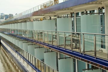 Naklejka premium Deck of a passenger cruise river ship