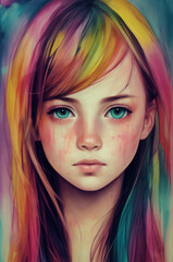 retrato colorido chica joven 