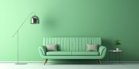 Fototapeta na wymiar The vintage living room interior has sofa with green wall background 