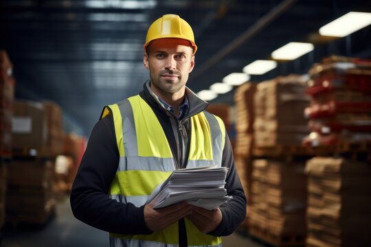 Warehouse worker doing inventory. inventory control