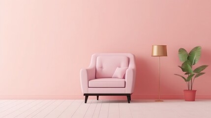 Modern living room interior have sofa with pink wall background. Copy Space.