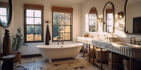 Interior of a modern spa bathroom with a jacuzzi tub.