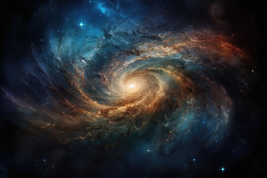 Spiral galaxy, dancing planets and nebulae in dazzling cosmic scene., generative IA © JONATAS