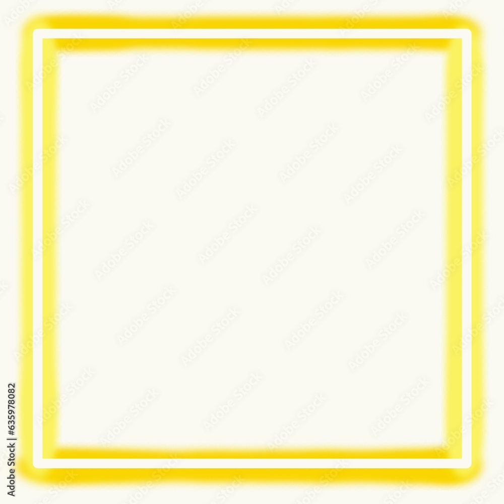 Poster glowing yellow square frame on empty white background