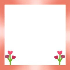 Pink square frame decorated with red heart-shaped flowers, white background.