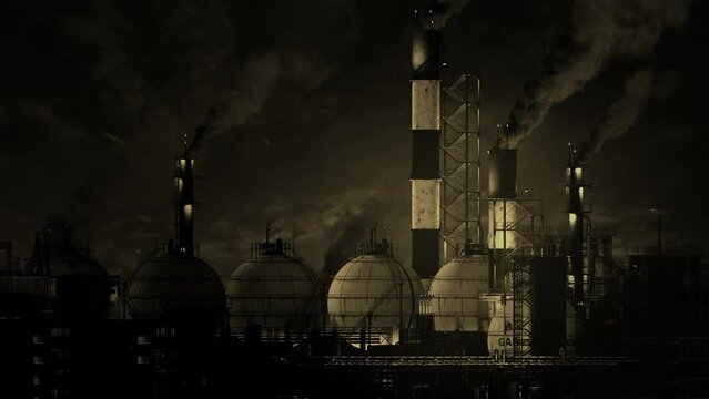gas electrical power station with storage tank - Industrial backdrop, fictitious - loop video