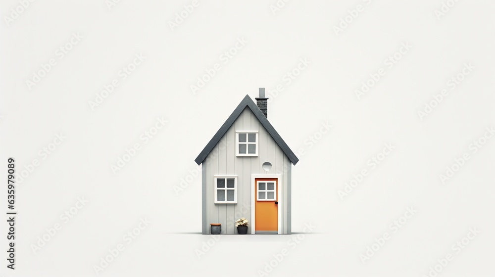 Poster a small house with a door and a window on a white background. generative ai