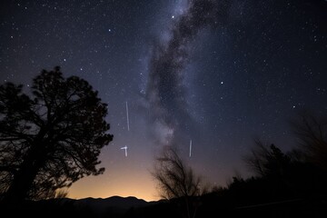 Fototapeta na wymiar Star hunter and faithful hounds, constellations adorn the night sky., generative IA