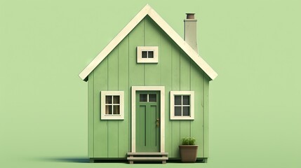  a small green house with a green door and window on a green background.  generative ai